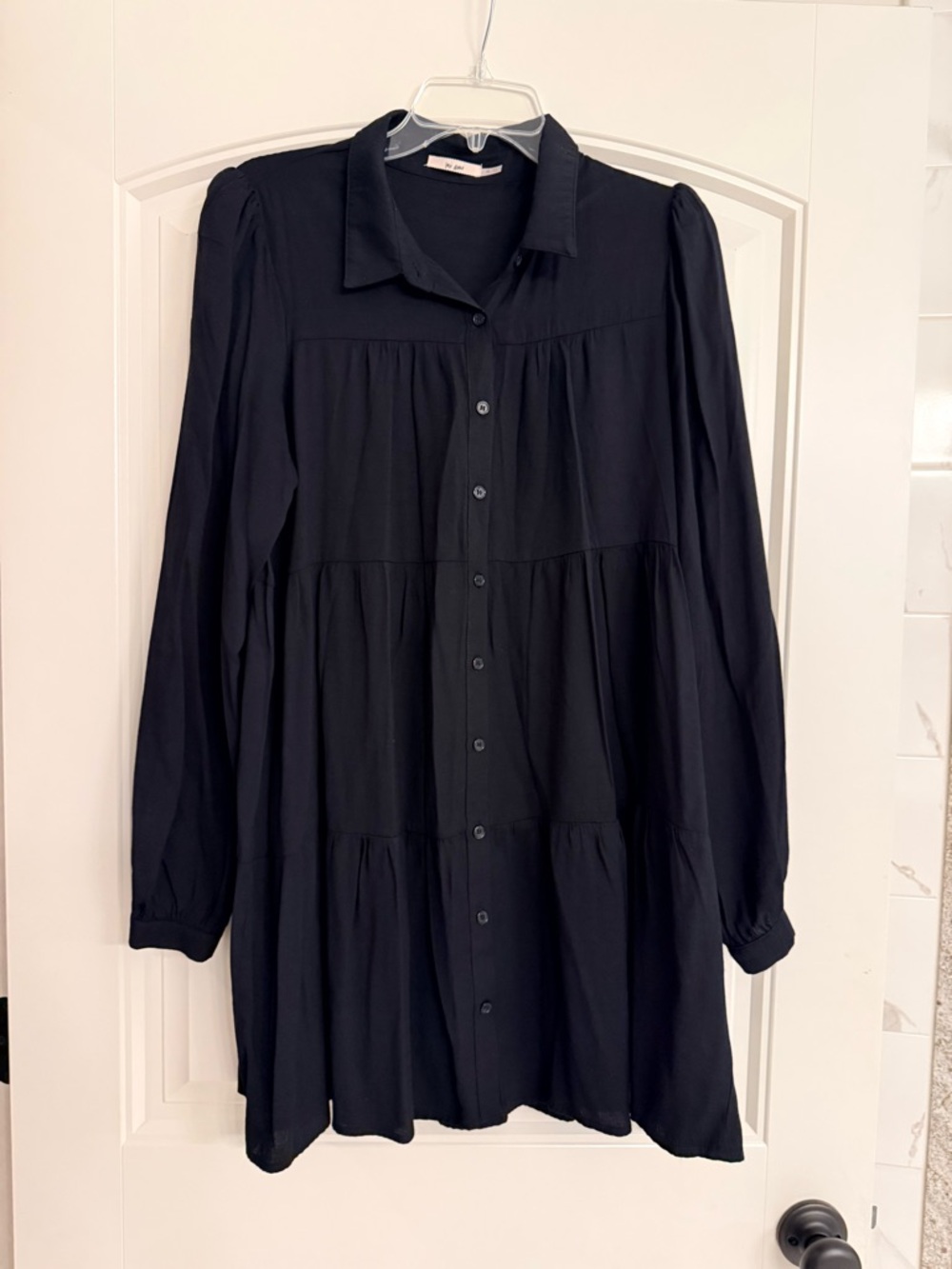 miami Black Long-Sleeve Button Tiered Dress - Picture 2 of 4
